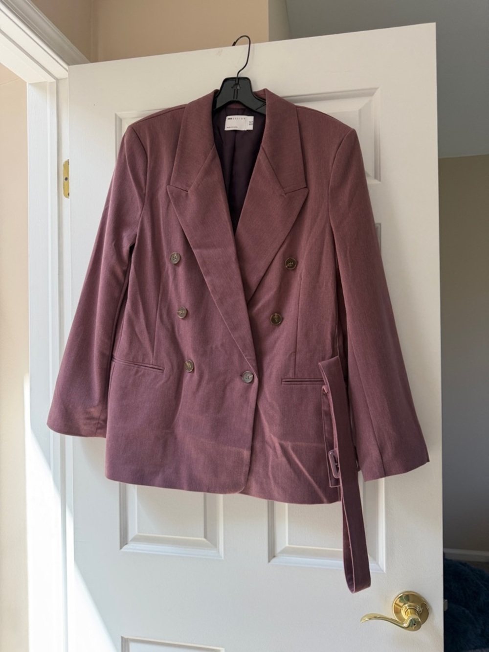 ASOS Dusty Mauve Double-Breasted Blazer with Belt
